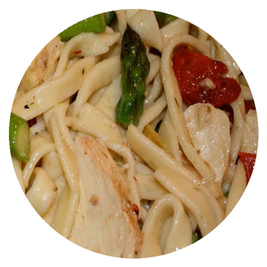 Chicken in Pasta, Sun Dried Tomatoes, Asparagus